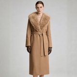 Women's Drummed Wool Overcoat with Fur Lapel