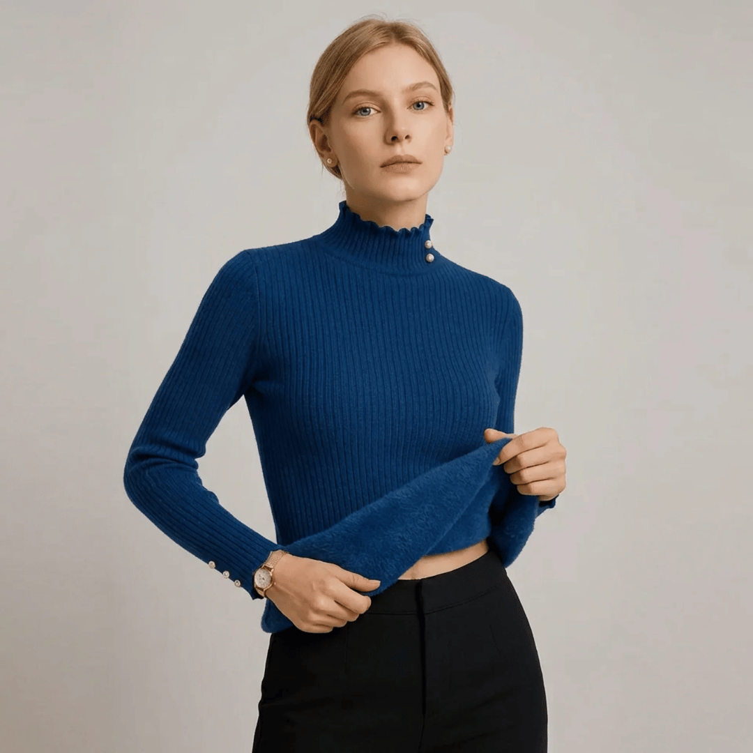 Women's Ribbed Cashmere Sweater with Pearl Buttons