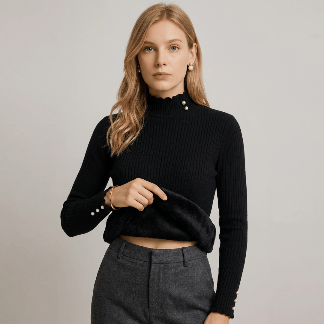 Women's Ribbed Cashmere Sweater with Pearl Buttons