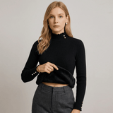 Women's Ribbed Cashmere Sweater with Pearl Buttons