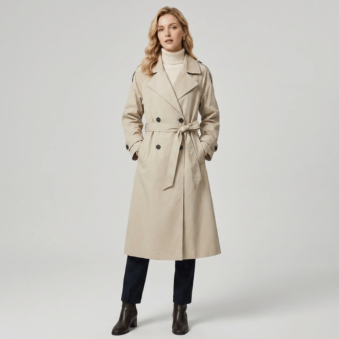 Longline Women's Trench Coat with Tie Belt