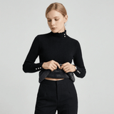 Women's Ribbed Cashmere Sweater with Pearl Buttons