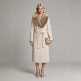 Women's Drummed Wool Overcoat with Fur Lapel