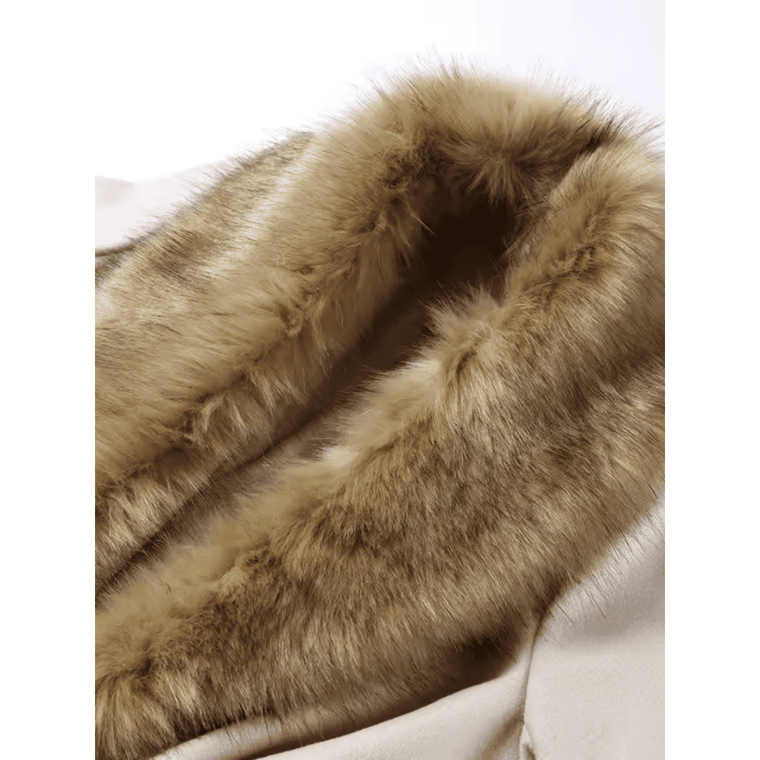 Women's Drummed Wool Overcoat with Fur Lapel