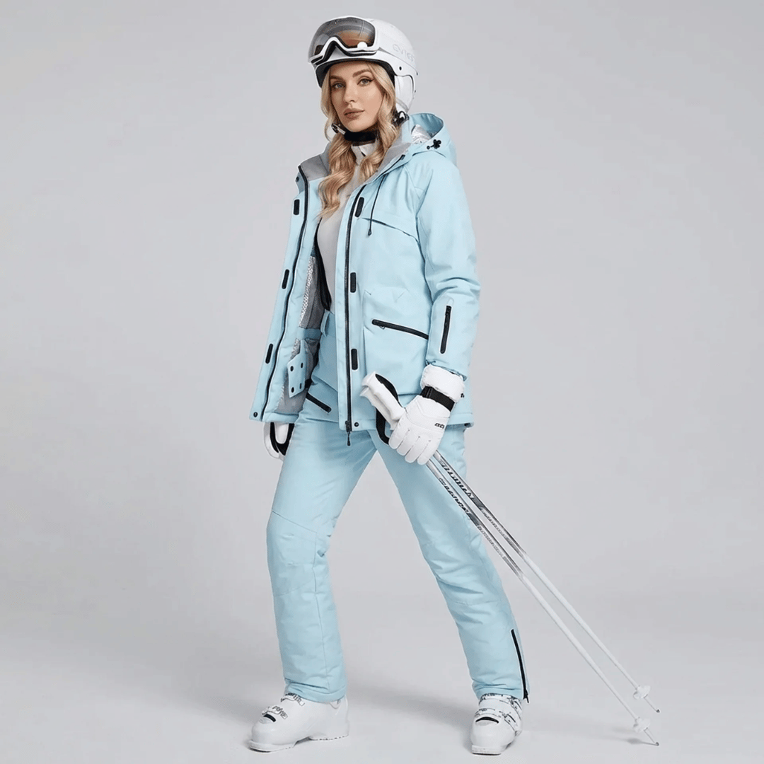 Women's Snow Jacket and Pants Set with Suspenders