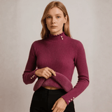 Women's Ribbed Cashmere Sweater with Pearl Buttons