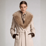 Women's Drummed Wool Overcoat with Fur Lapel