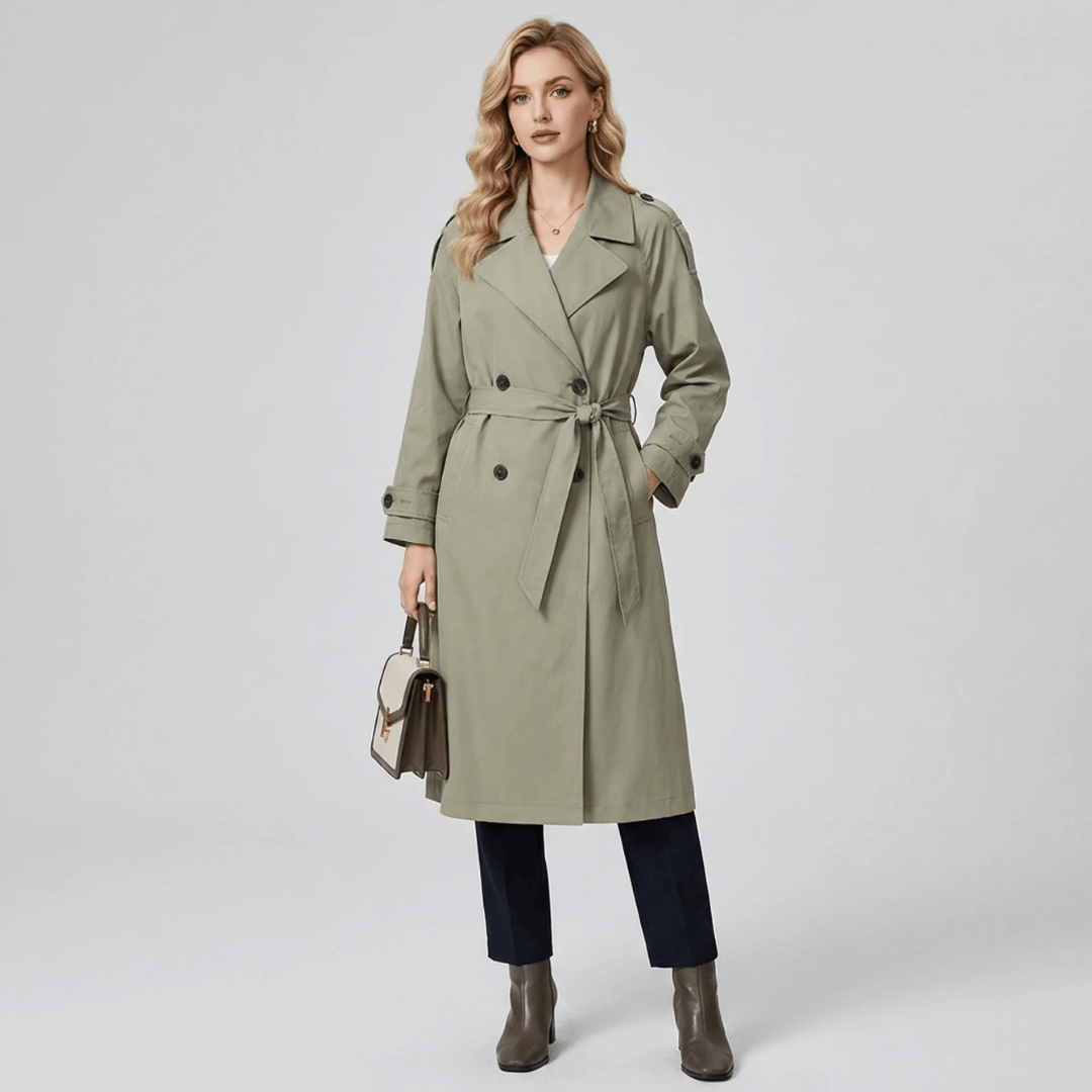 Longline Women's Trench Coat with Tie Belt