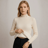 Women's Ribbed Cashmere Sweater with Pearl Buttons