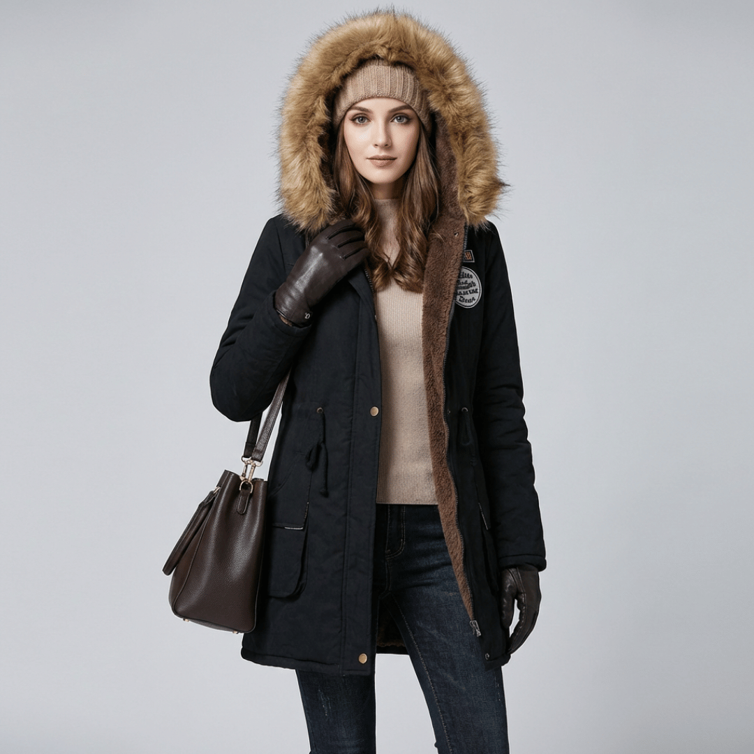 Women's Hooded Coat with Fleece-Lined Interior