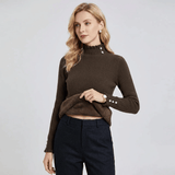 Women's Ribbed Cashmere Sweater with Pearl Buttons